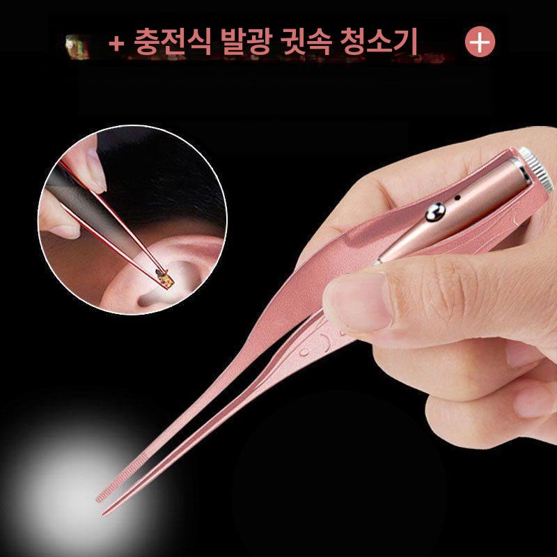 편도결석 목똥 입똥제거 심한 입냄새 원인 제거용 정밀 LED 조명 스테인리스 스틸 안전한 전자식 발광 귀이개 [버튼 배터리 포함] 그린 - 상품 이미지