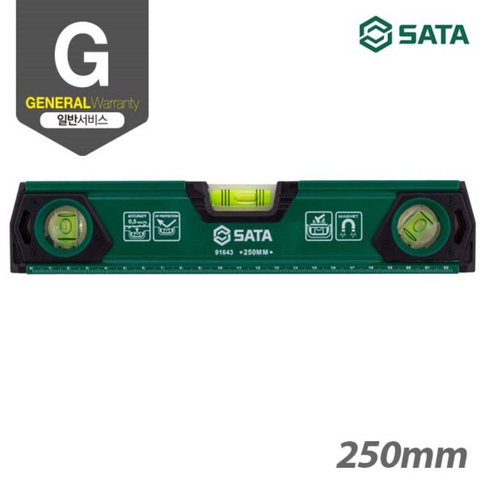 사타 SATA 고강도 자석 수평자 250mm 91643 수직 경사 수평계 - 상세 이미지 2