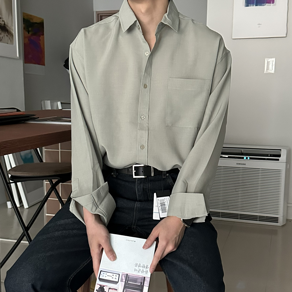 남자 셔츠 구김없는 오버핏 여름 흰색 실크 남방 남자 와이셔츠 - 상세 이미지 3