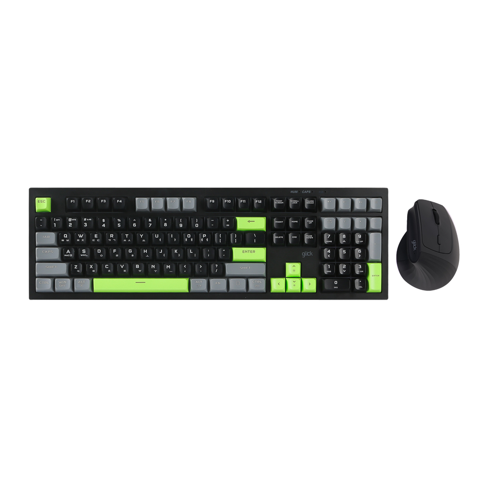 지클릭커 오피스프로 WMK580 사일런스 M RGB 무소음 무선 블루투스 키보드 버티컬 마우스 세트 108 Poker Green - 상품 이미지
