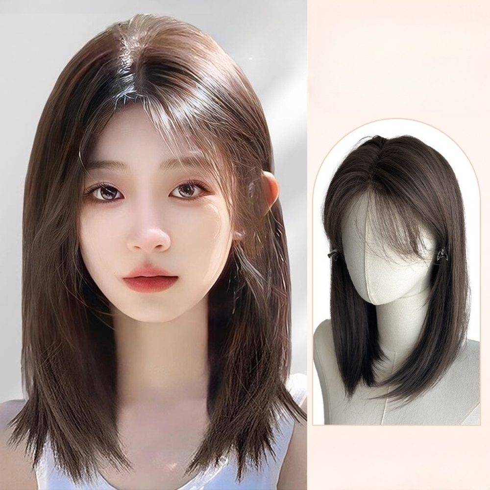 통가발 여성 자연스러운 암환자 미용사 실기 연습용 중단발 일자 보브컷 고열사 두피 가르마 - 상품 이미지