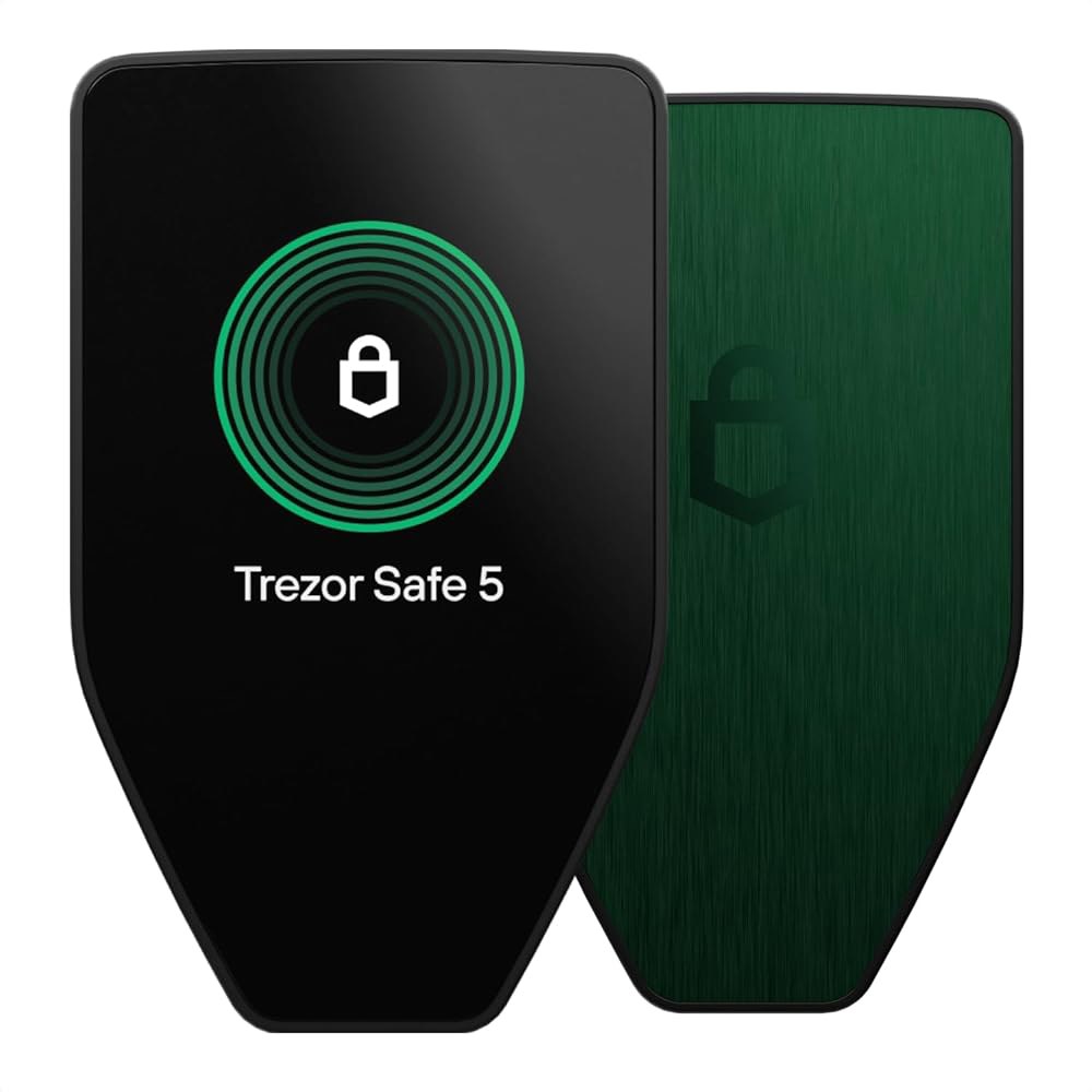 Trezor Safe 5 - 보안 간단한 빠르고 햅틱 하드웨어 (그린 지갑, 암호가 요소 베릴) 비트코인 지원, 및 보안, 컬러 있는 피드백, 설치 암호화 1000개의 터치스크린, - 상품 이미지