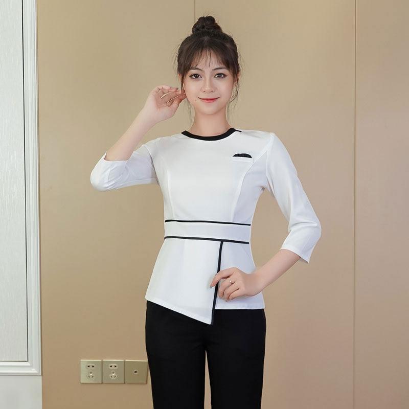 마사지사 피부관리사 유니폼 근무복 뷰티샵 에스테틱 화이트 반팔 S - 상세 이미지 3