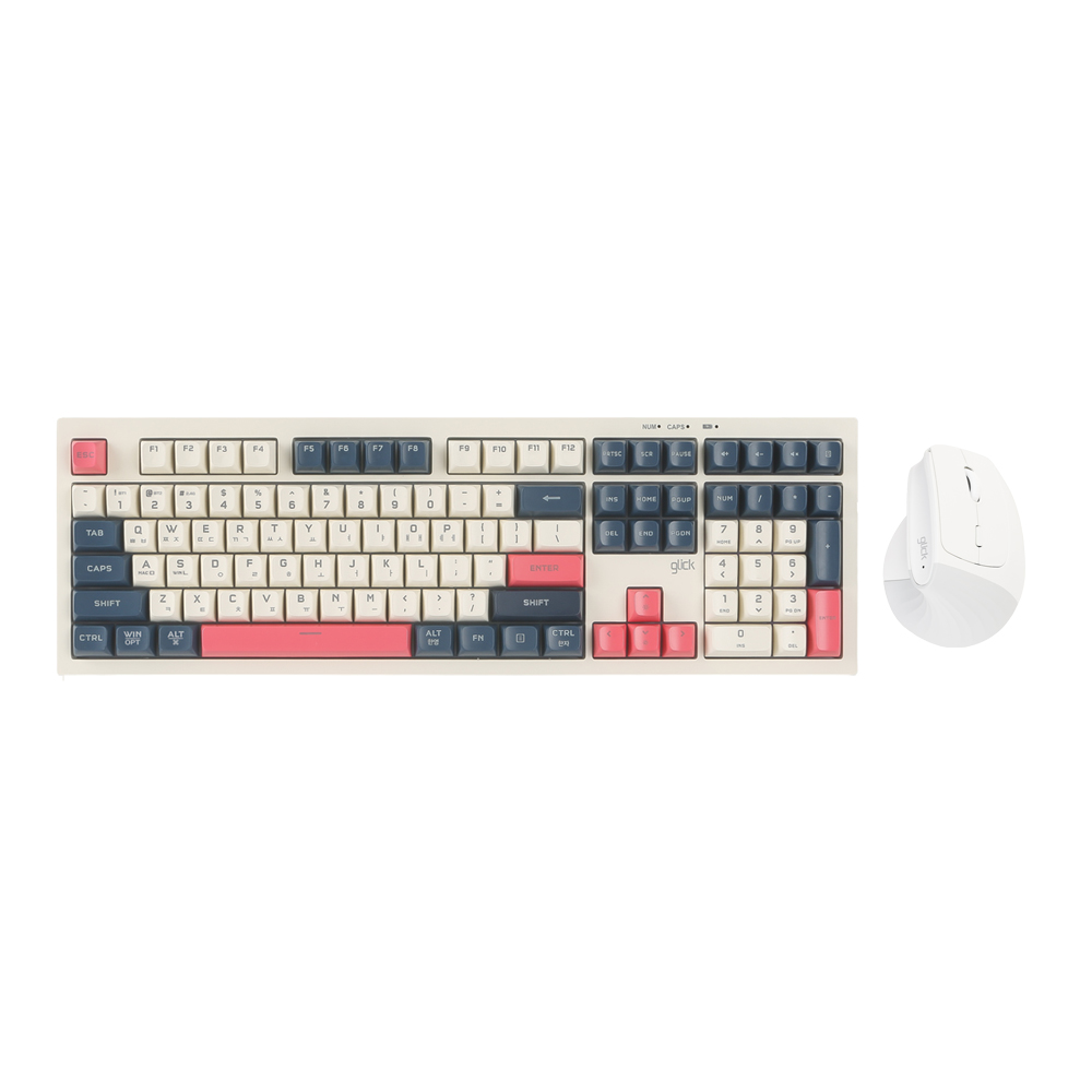 지클릭커 오피스프로 WMK580 사일런스 M RGB 무소음 무선 블루투스 키보드 버티컬 마우스 세트 108 Havana Cappuccino - 상품 이미지
