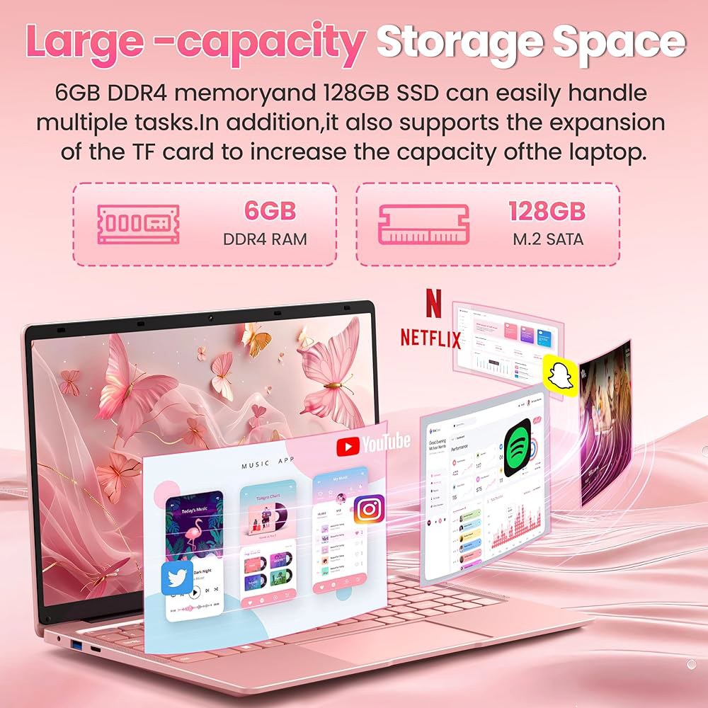 Svikou 14인치 로즈 골드 노트북, 쿼드 128GB 텔 및 J4105 윈도우 여행, 학습을 IPS 수업, 노트북 11 업무 FHD 코어 6GB PC, 프로 프로세서, SSD, - 상세 이미지 3