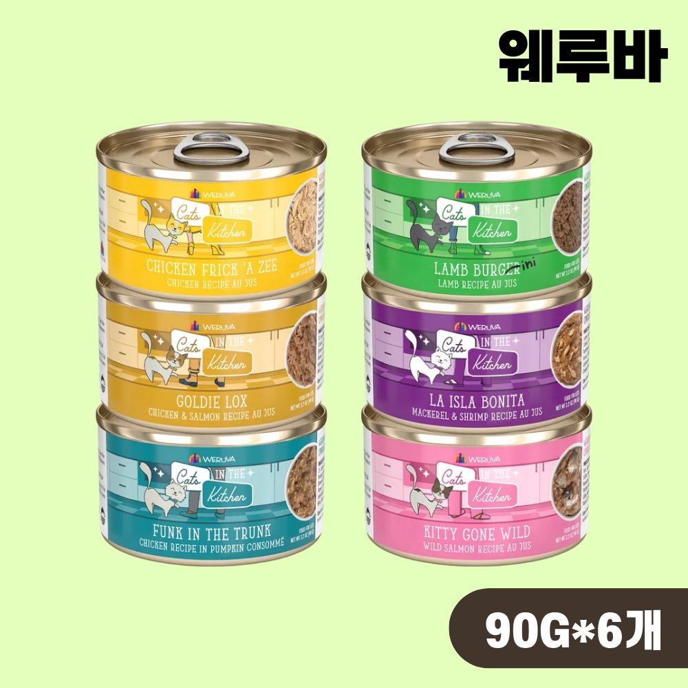 웨루바 캣 주식 캔 고양이 습식캔 6종 랜덤 콤보, 90g, 6개 - 상품 이미지
