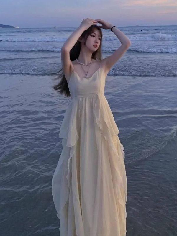 셀프웨딩 드레스 브라이덜샤워 원피스 돌잔치 코디 피로연 스트랩 드레스 S - 상품 이미지