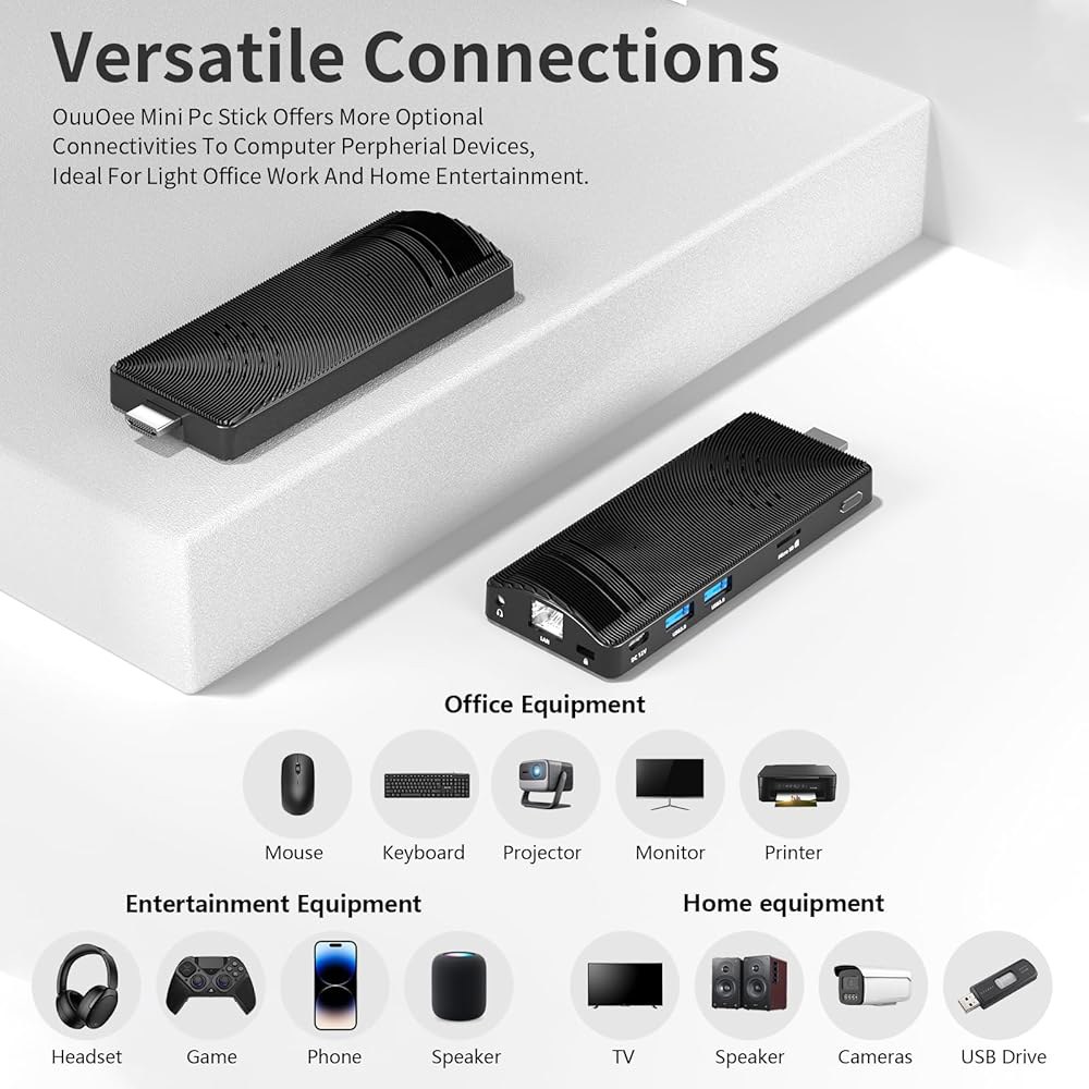 OuuOee 미니 PC 스틱 팬리스, N4200 펜티엄 컴퓨터 비즈니스 마이크로 IOT 64GB 소형 Wi-Fi 4GB 미디어, USB3.0 산업용 X 60Hz, HDMI BT - 상세 이미지 3