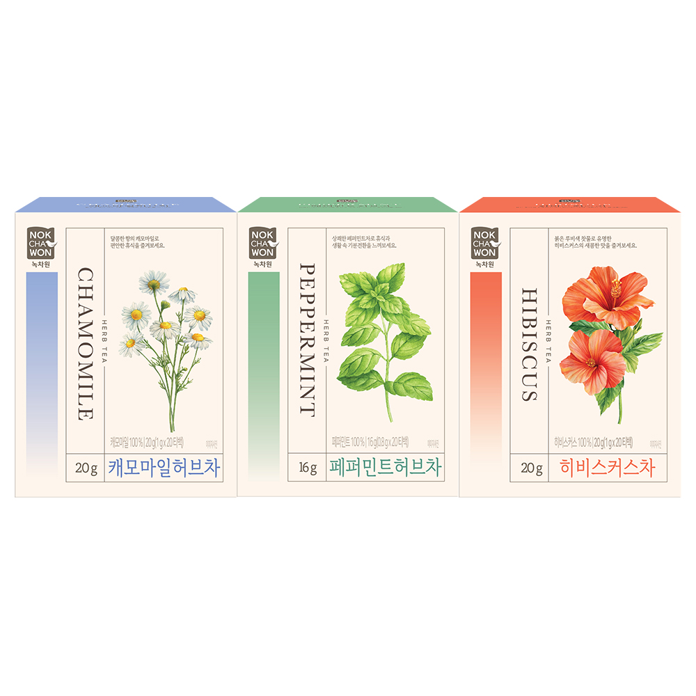 [녹차원] 인기허브차 3종 (캐모마일20T+페퍼민트20T+히비스커스20T) - 상품 이미지