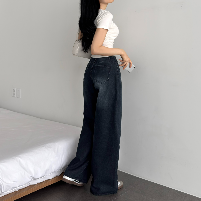 와이드팬츠 하이웨스트 워싱 데님바지 이미지 4