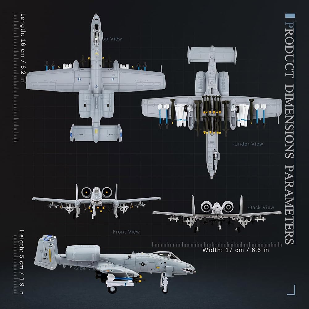 HANGHANG 1/100 A-10 썬더볼트 II 디스플레이용 금속 컬렉션 버전) 공격 비행기 Warthog 군사 다이캐스트 모델 비행기(페인트 및 전투기 Gray - 상세 이미지 2