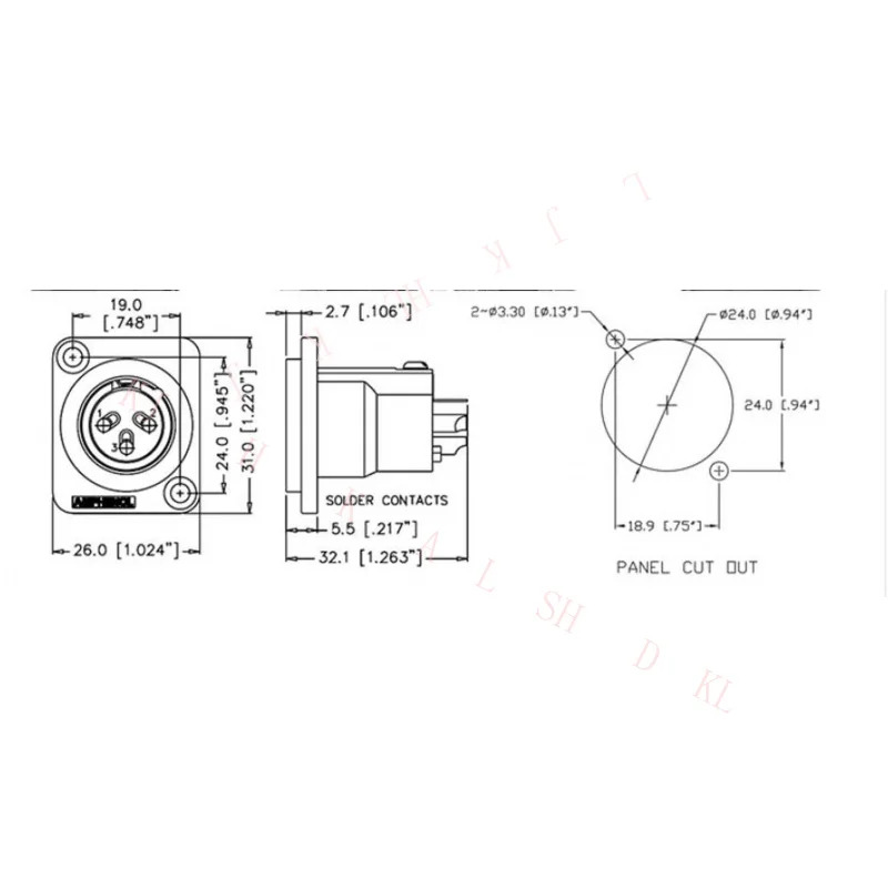 Amphenol AC4MDZ 4핀 XLR 인터페이스NN 고전도성 은도금 소켓