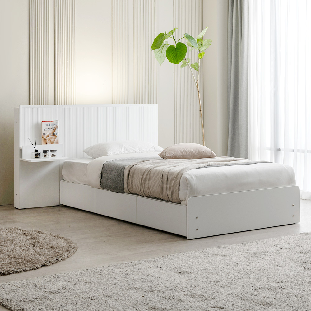 라자가구 라무드 LED 서랍형 침대 프레임 벙커 수납 SS + 협탁 2 + 7존포켓매트 - 메인 이미지
