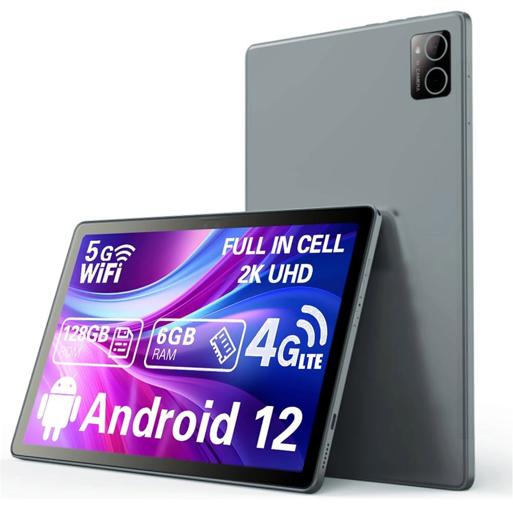 언락 안드로이드 12 태블릿 PC 뷰 5.0 배터리, 심 10.5인치 전화 6GB+128GB, (그레이) 4G 블루투스 지원 GPS 7000mAh 풀 통화 메가 있는 디스플레이, - 상품 이미지