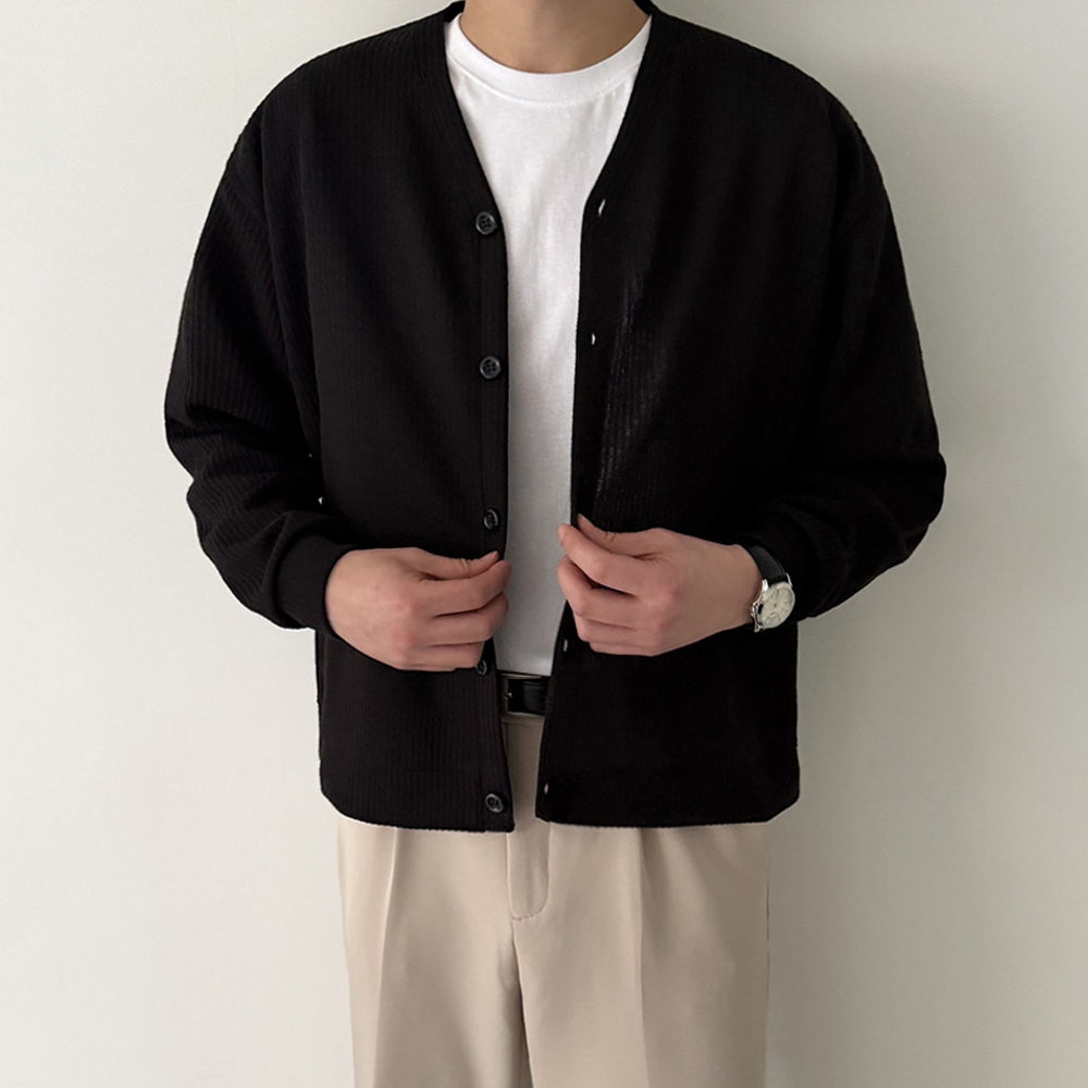 남자 게리 오버핏 봄 가을 무지 브이넥 가디건 M~5XL 이미지 7