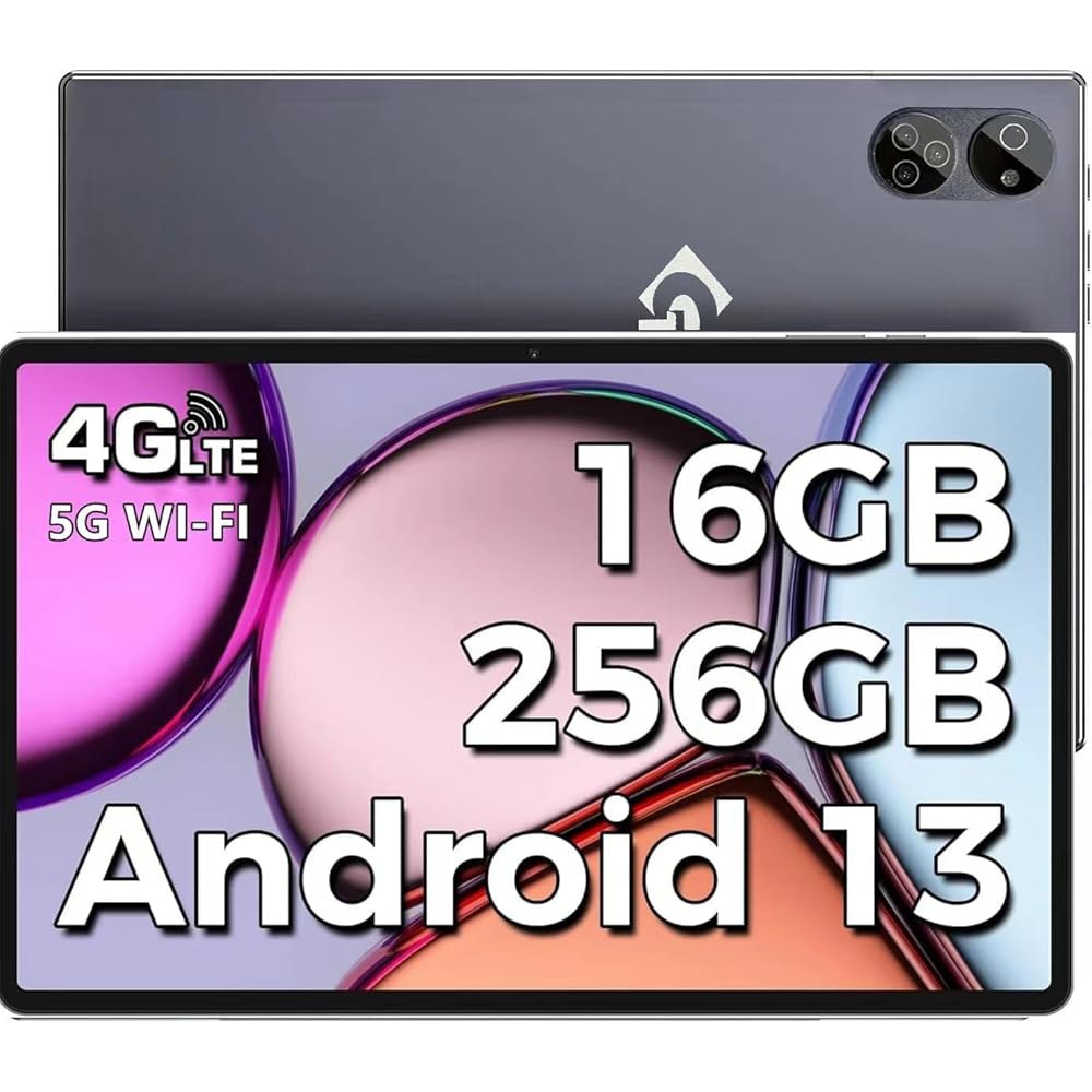 JXCNSNW 안드로이드 태블릿 10.1인치, 4G 확장 듀얼 터치스크린, Wi-Fi/WLAN/블루투스/GPS, SIM, 저장 (블랙, RAM, LTE 공간, TYD-109 1TB - 상품 이미지
