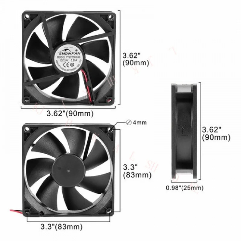 N for 92x92x25mm YY9225H24B 24V DC 냉각팬 듀얼 볼 베어링 9225