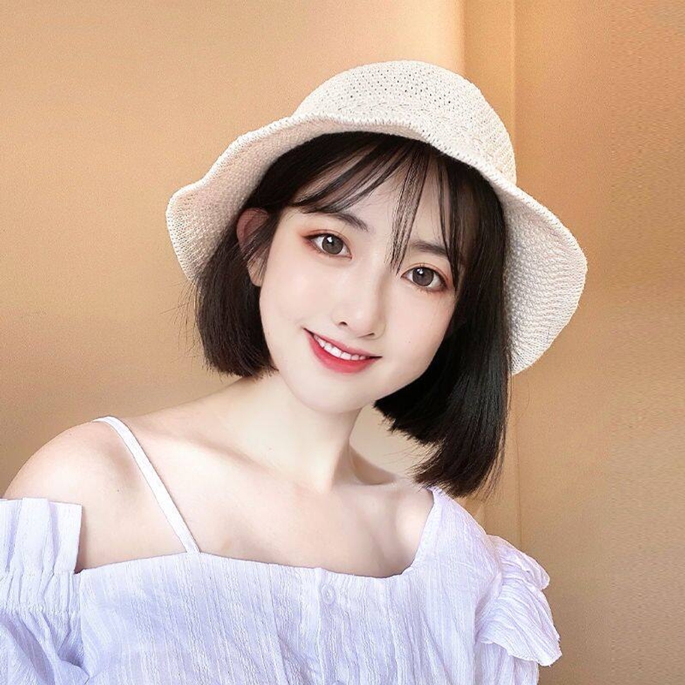 모자가발 일체형 여성 단발머리 여름 항암가발 통기성 밀짚 버킷햇 가볍고 세련된 패션 아이템 - 상세 이미지 2