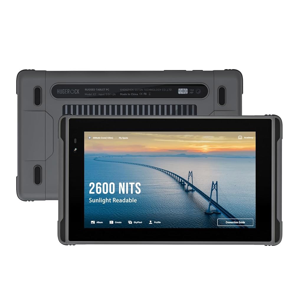 HUGEROCK X7 견고한 태블릿 PC 가능, 8GB+ROM 방수 드론 모토 2600nit 128GB 방지 UAV 모니터용 13 야외 읽기 낙하 캠핑 안드로이드 7인치 햇빛 RA - 상품 이미지