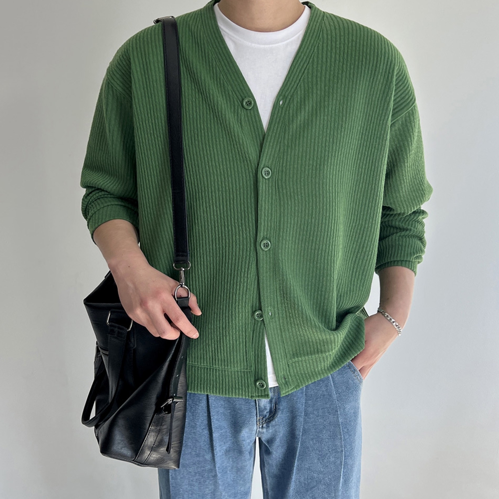 남자 게리 오버핏 봄 가을 무지 브이넥 가디건 M~5XL 이미지 6