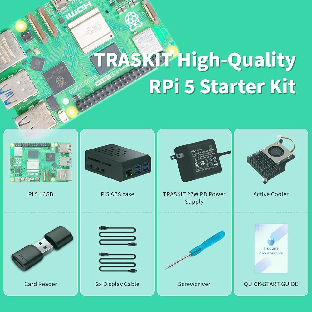 TRASKIT 라즈베리 파이 5 RAM 장착 사전 에디션용 Pi OS 키트 스타터 16GB-64GB P5 8-64GB - 상세 이미지 3