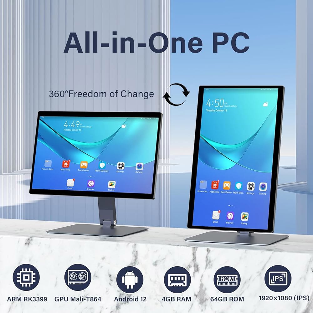 OuuOee 15.6인치 올인원 데스크탑 컴퓨터, 산업용 WiFi ROM, 터치스크린 HDMI 안드로이드 4.2 블루투스 FHD 조절 컴퓨터 가능한 4GB 12 RK3399 RAM - 상세 이미지 2