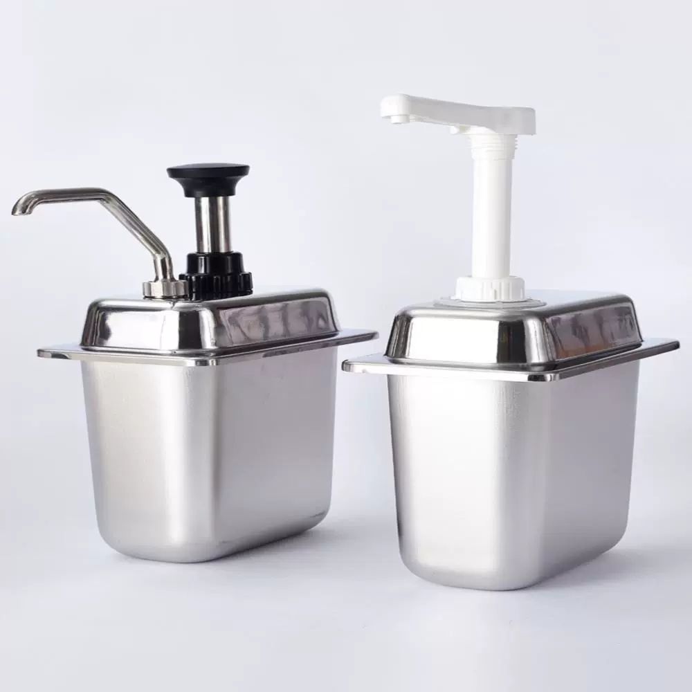 소스 펌프 시럽통 밀크티 2l 스테인레스 1l 카페 펌핑기 용기 프레스 - 상품 이미지