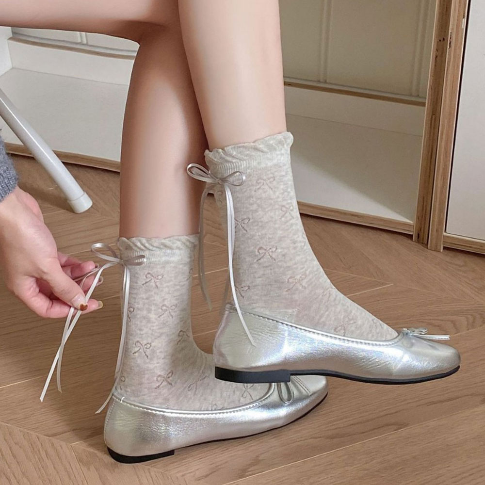 얇은 여름 리본 펀칭 발레코어 중목 양말 LM-0641 - 상세 이미지 2