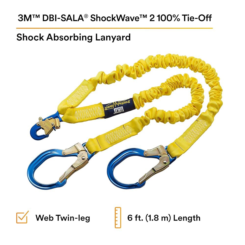 3M DBI-SALA 6 Shockwave2 1 1516 폴리에스터 튜브형 웹 트윈 레그 타이오프 충격 흡수 랜야드, 스냅 훅 및 다리 끝에 알루미늄 철근 후크 포함 - 상세 이미지 2