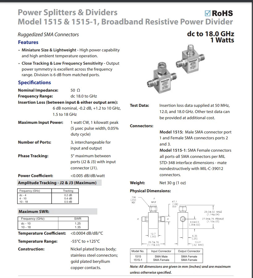 DC - 26.5 GHz 18GHZ RF 동축 전력 분배기