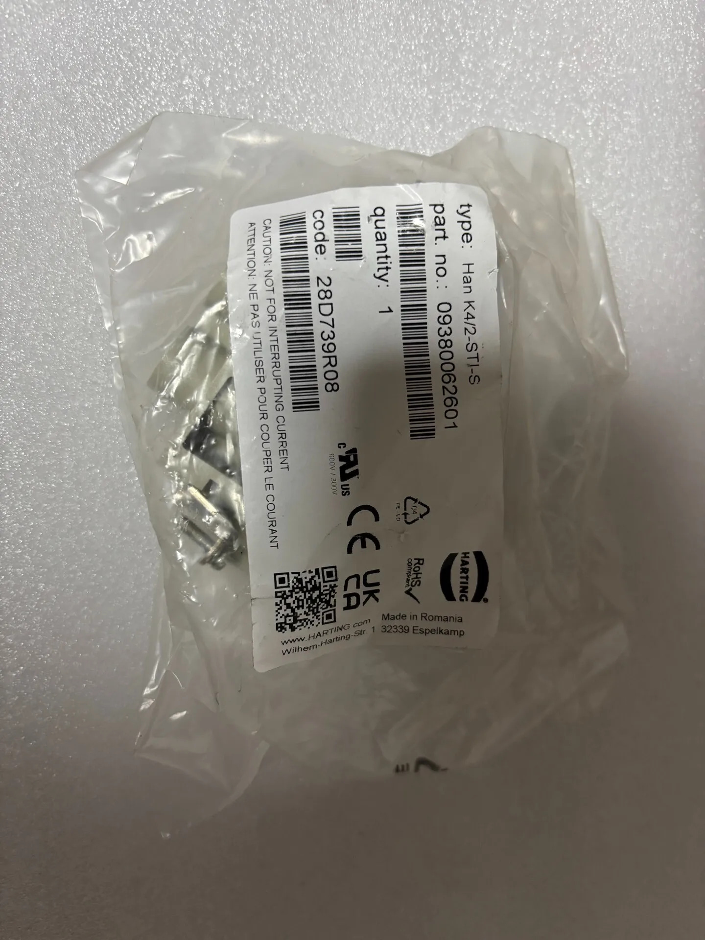 HARTTTING 09380062601 80A830V HAN-K4/2-STI-S-M