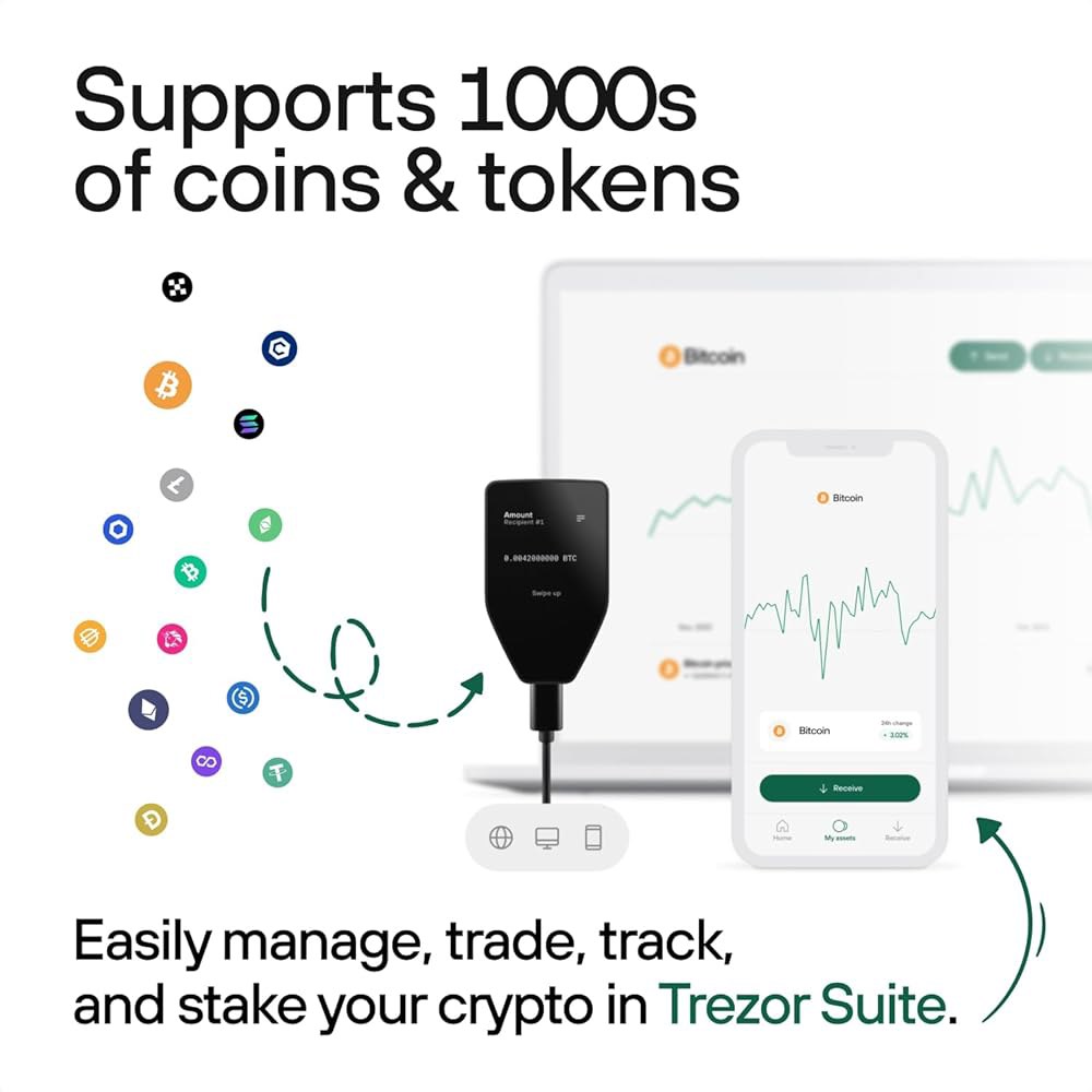 Trezor Safe 5 - 보안 간단한 빠르고 햅틱 하드웨어 (그린 지갑, 암호가 요소 베릴) 비트코인 지원, 및 보안, 컬러 있는 피드백, 설치 암호화 1000개의 터치스크린, - 상세 이미지 3