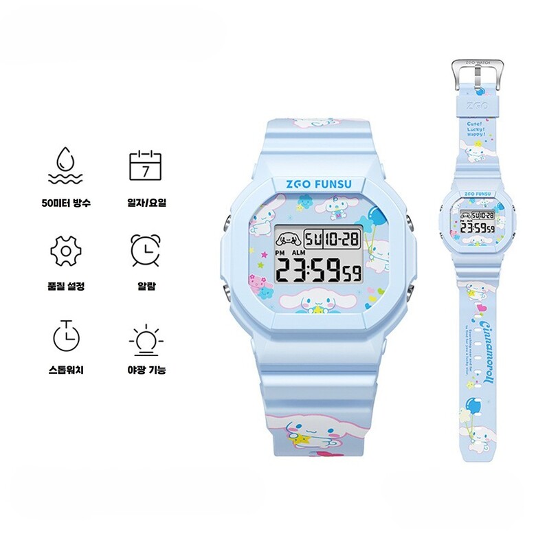 산리오 전자 시계 시나모롤 블루 손목 팔찌 밴드 슬림 심플 BAA300103 - 상세 이미지 2