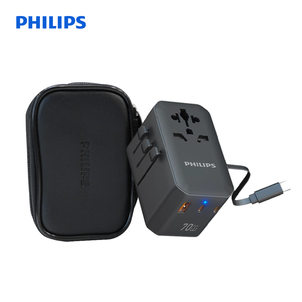 필립스 고용량 여행용 멀티 어댑터 70W USB-C 고속 충전 해외 여행 멀티탭 - 상품 이미지