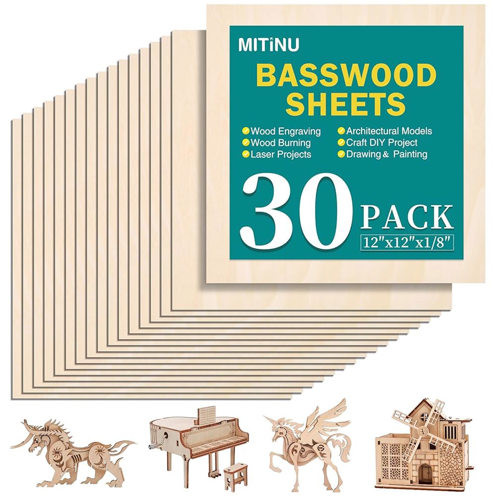 MITINU 30 Pack Basswood Sheets 3mm Staining Cutting, Models, Thick Boards for Architectural Wood Sur - 상품 이미지