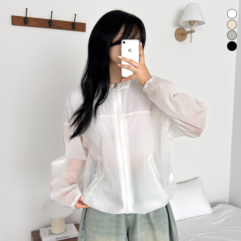 시스루 바람막이 터틀넥 봄아우터 - 상품 이미지