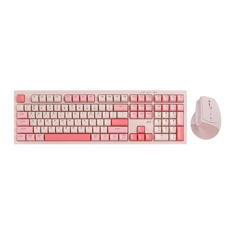 지클릭커 오피스프로 WMK580 사일런스 M RGB 무소음 무선 블루투스 키보드 버티컬 마우스 세트 108 Pink - 상품 이미지