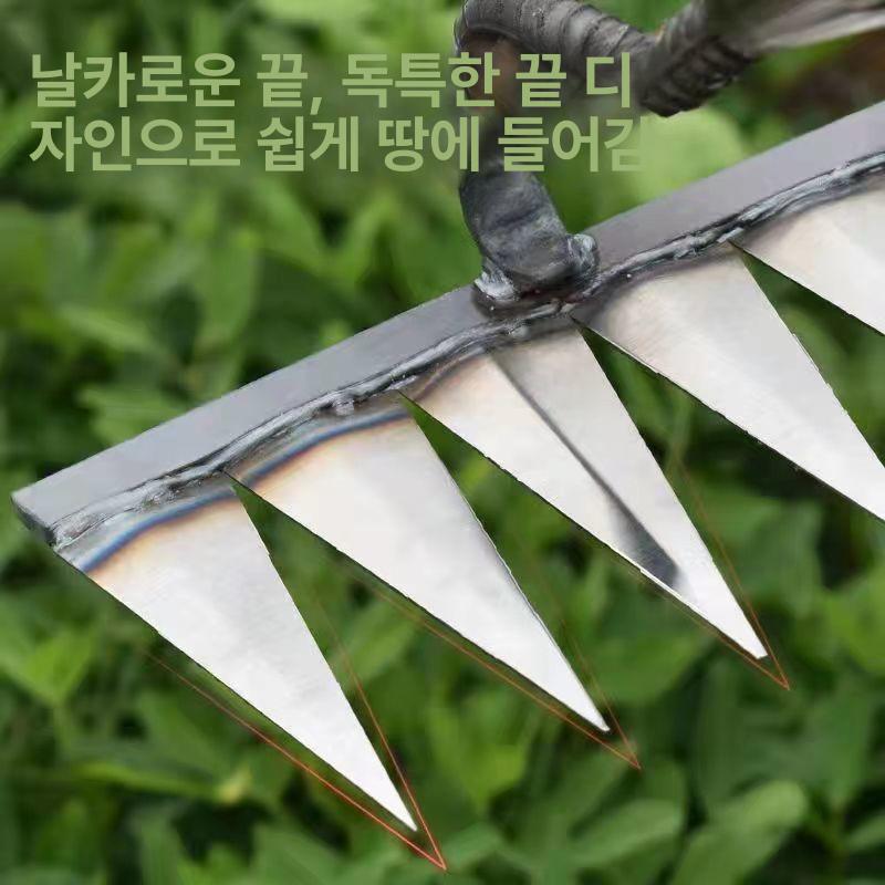 육치 6발 갈퀴 쇠스랑 강철 재질 특수강 수제 견고한 넓적한 발톱형 다용도 흙고르기 완전 용접 5날 꽃삽 + 1.2m 나무 막대 - 상세 이미지 3