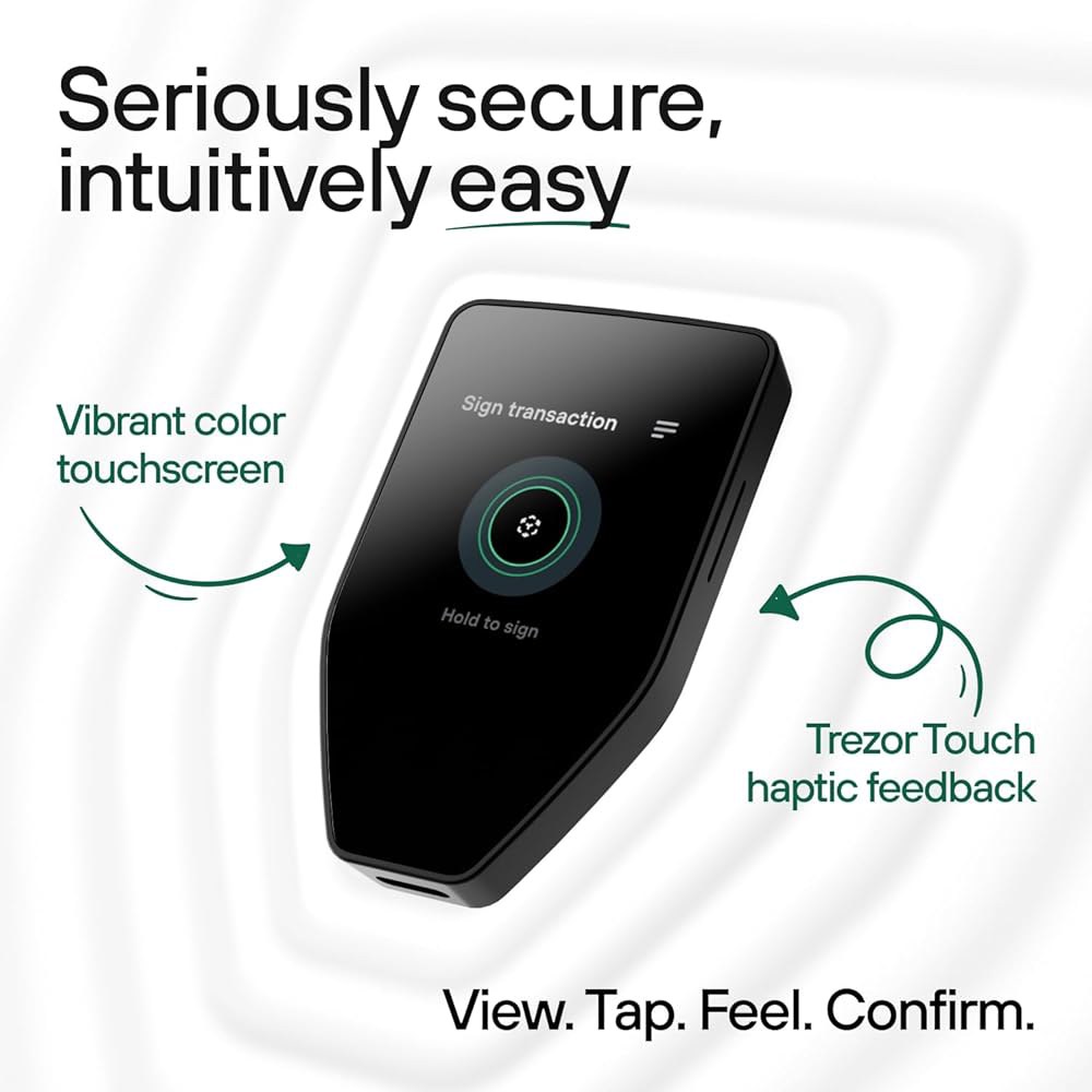 Trezor Safe 5 - 보안 간단한 빠르고 햅틱 하드웨어 (그린 지갑, 암호가 요소 베릴) 비트코인 지원, 및 보안, 컬러 있는 피드백, 설치 암호화 1000개의 터치스크린, - 상세 이미지 2