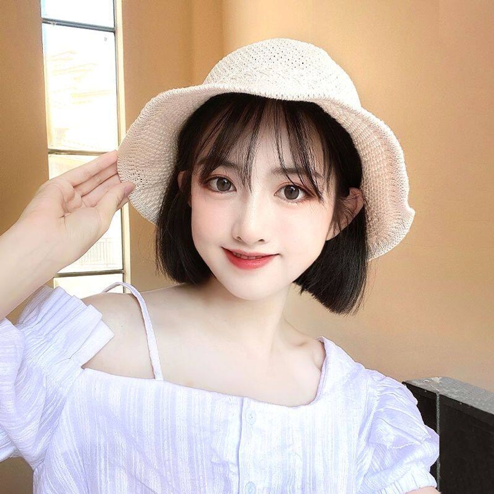 모자가발 일체형 여성 단발머리 여름 항암가발 통기성 밀짚 버킷햇 가볍고 세련된 패션 아이템 - 상세 이미지 3