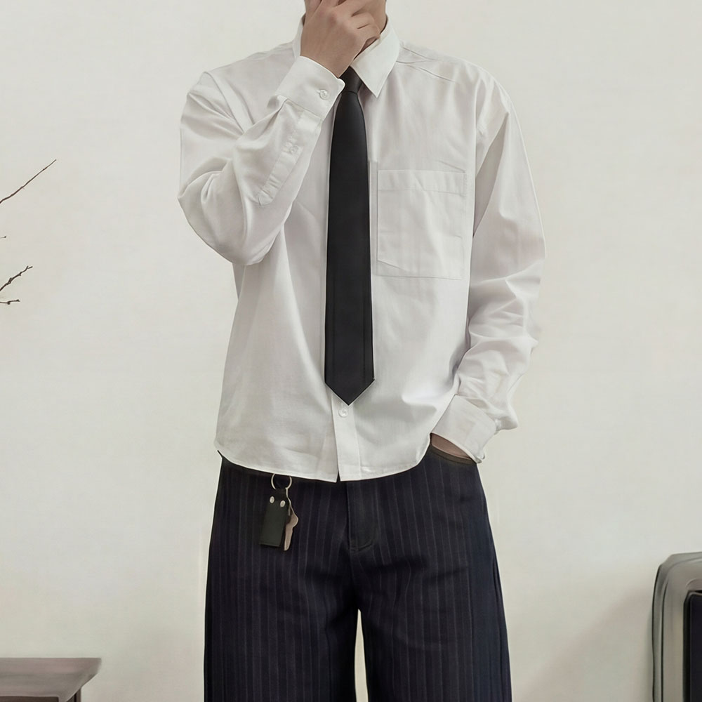 남자크롭셔츠 옥스드셔츠 남자오버핏남방 - 상품 이미지