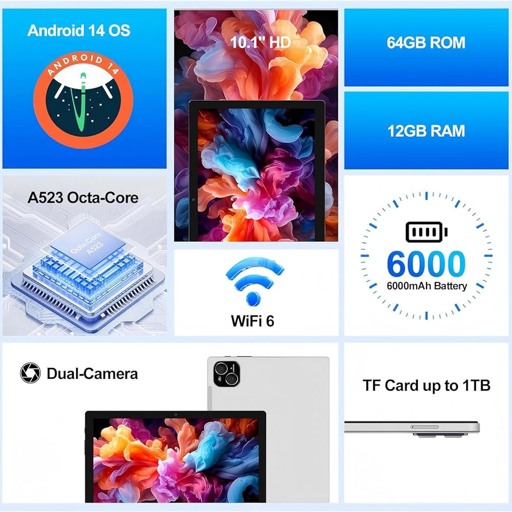 옥타 코어 프로세서 12GB RAM 가능 터치스크린, BT 카메라(실버) 듀얼 배터리, 6, 확장 1TB 5.4, 6000mAh 1280x800 IPS Wi-Fi ROM 128GB - 상세 이미지 2