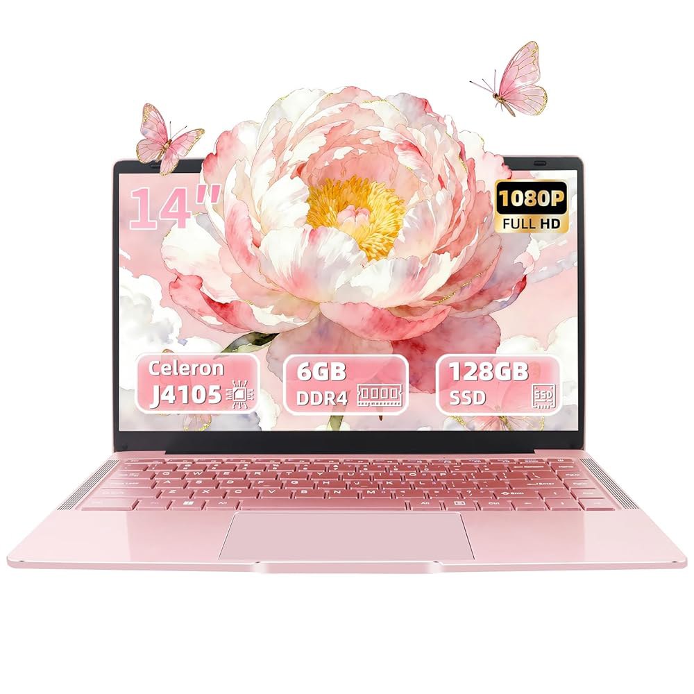 Svikou 14인치 로즈 골드 노트북, 쿼드 128GB 텔 및 J4105 윈도우 여행, 학습을 IPS 수업, 노트북 11 업무 FHD 코어 6GB PC, 프로 프로세서, SSD, - 상품 이미지