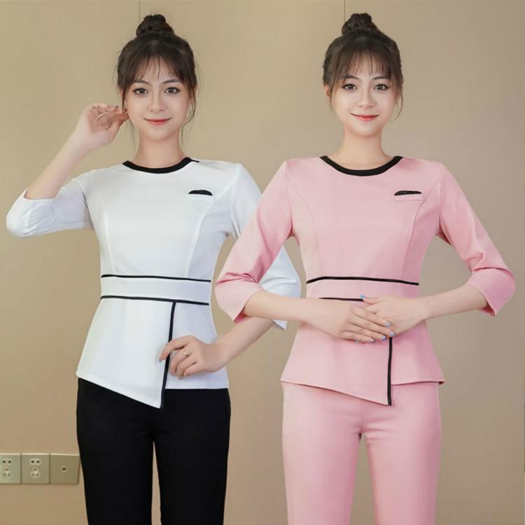 마사지사 피부관리사 유니폼 근무복 뷰티샵 에스테틱 화이트 반팔 S - 상세 이미지 2
