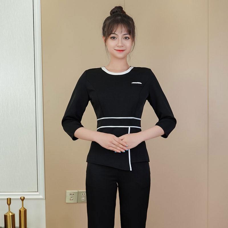 마사지사 피부관리사 유니폼 근무복 뷰티샵 에스테틱 화이트 반팔 S - 상품 이미지