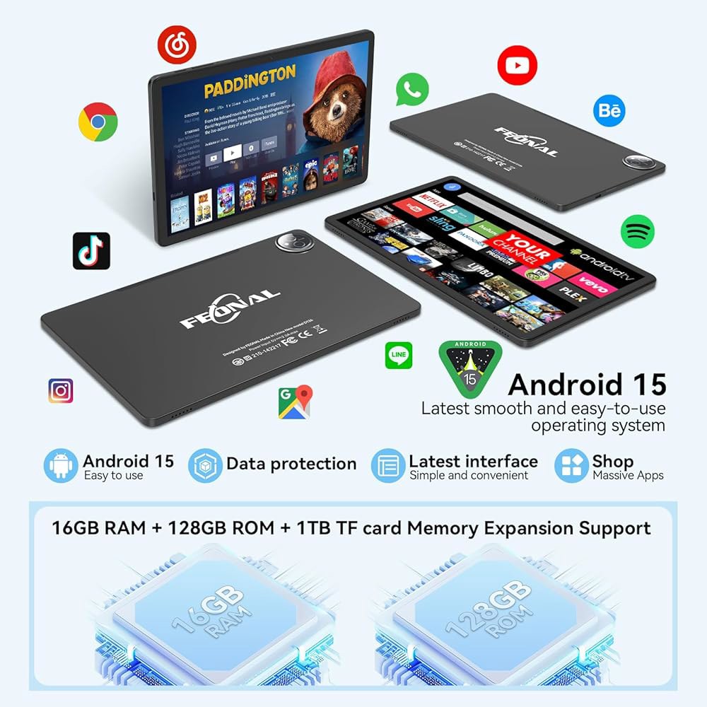 태블릿 11인치 안드로이드 15 태블릿, 카드 전면 최신 및 128GB 스크린, 2025 13+8MP T-모바일 지원 인셀 LTE 카메라, Wi-Fi+셀룰러, 업데이트 4G 16G - 상세 이미지 3