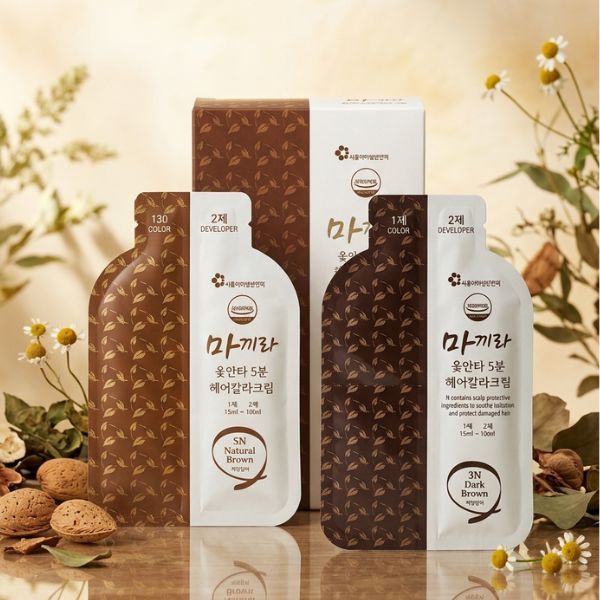 마끼라 옻안타 5분 헤어칼라염색약 전문가용 뿌리 흰머리 부분염색 30ml, 3N 진한갈색, 5개 - 상세 이미지 4
