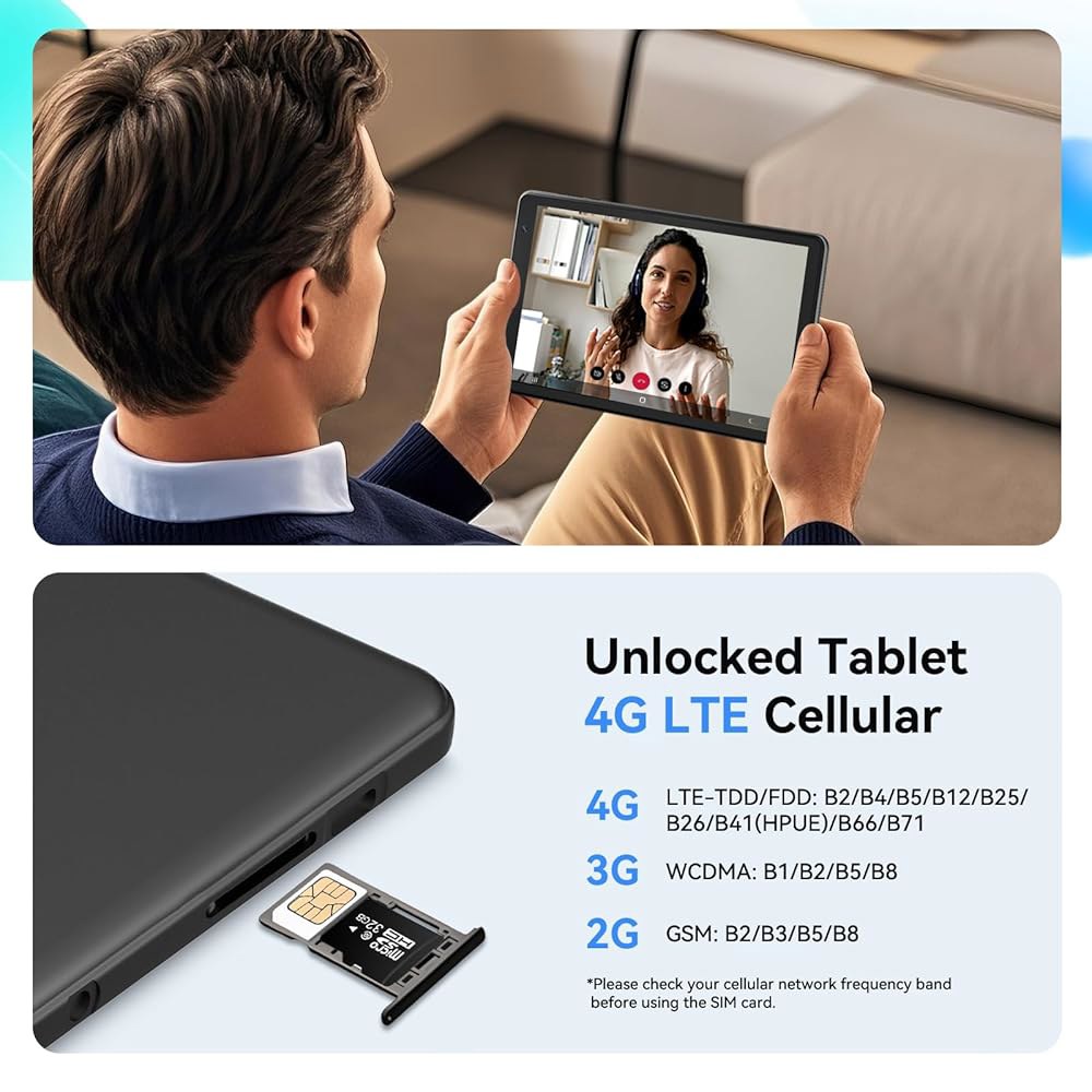 8인치 태블릿 안드로이드 15 태블릿, ROM TF 해제 옥타 64GB 12GB 휴대폰 가능한 RAM 케이스 포함 심 확장 4G LTE 카드 코어 슬롯 2TB 잠금 - 상세 이미지 2