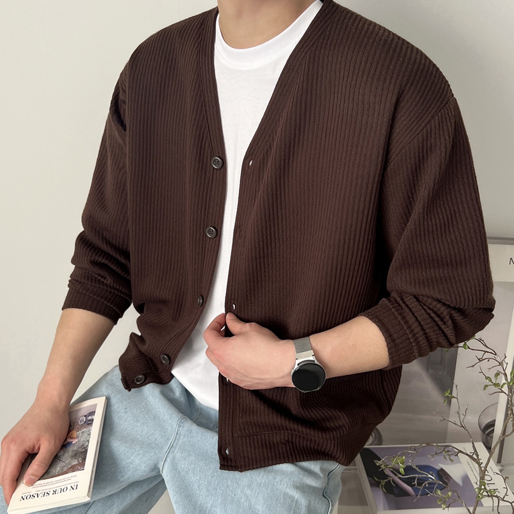 남자 게리 오버핏 봄 가을 무지 브이넥 가디건 M~5XL 이미지 8