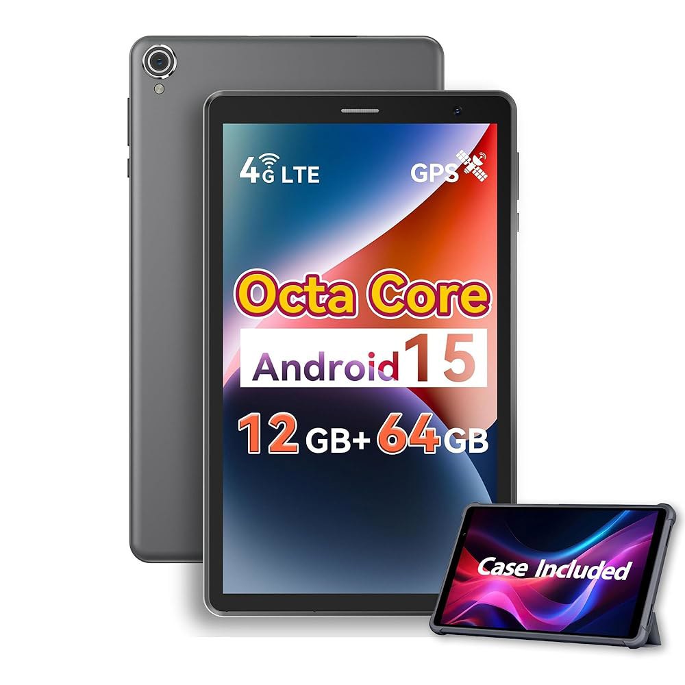 8인치 태블릿 안드로이드 15 태블릿, ROM TF 해제 옥타 64GB 12GB 휴대폰 가능한 RAM 케이스 포함 심 확장 4G LTE 카드 코어 슬롯 2TB 잠금 - 상품 이미지